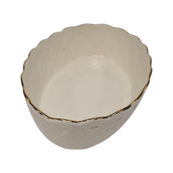 Lenox Classic Lattice Server Bowl Cream Gold Scallop Oval Porcelain Centerpiece - Picture 11 of 11